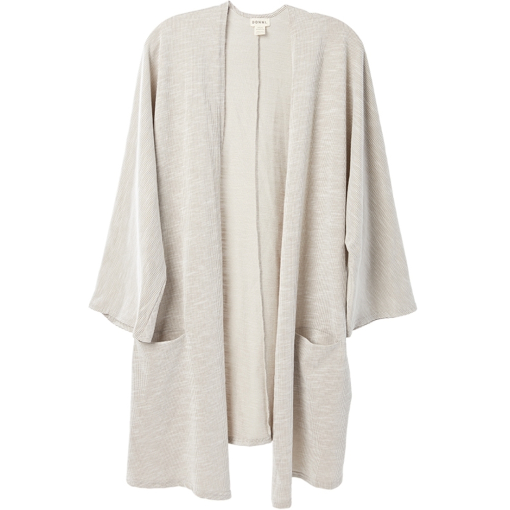 Relaxed ribbed striped open cardigan with pockets